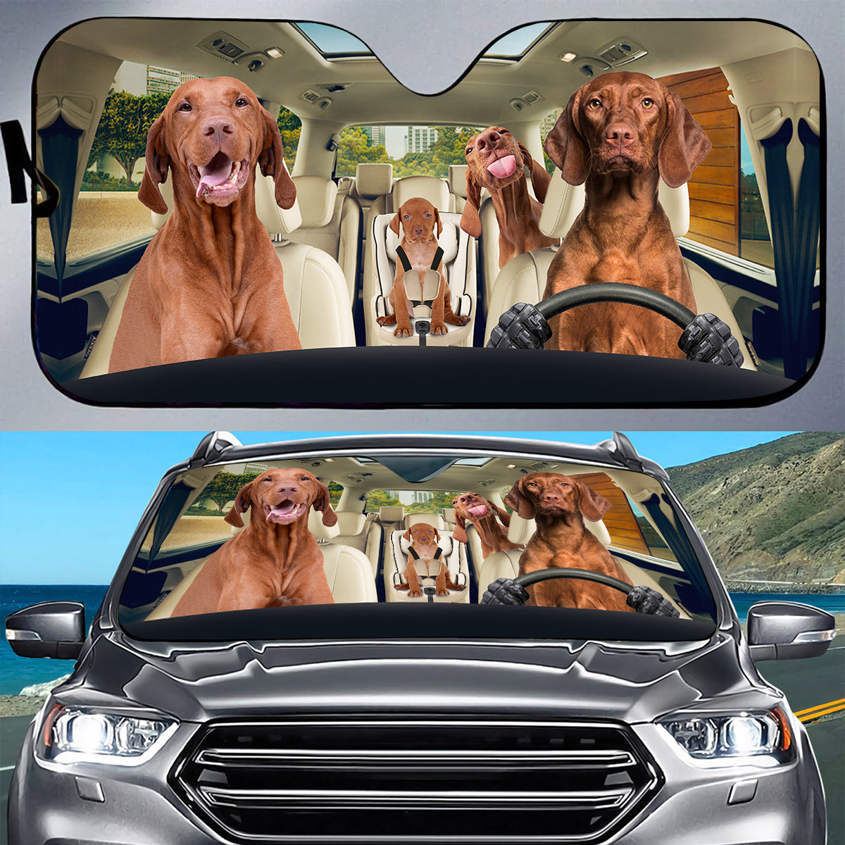 Petthouse | Vizsla Family Driver Auto Sunshade Vizsla Puppies Dog Fans Car Decoration Vizsla Brown