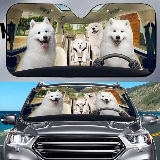 Petthouse | Samoyed Puppies Dog Auto Sunshade Samoyed Family Dog Owner Car Decoration Puppies Fans Gift