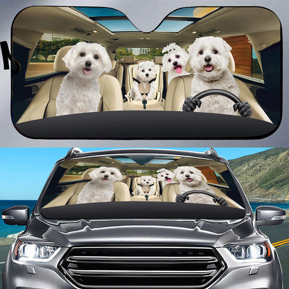 Petthouse | Cute Maltese Dog Sunshade Driving Car Auto Sunshade For Windshield Dog Mom Dog Dad Gifts