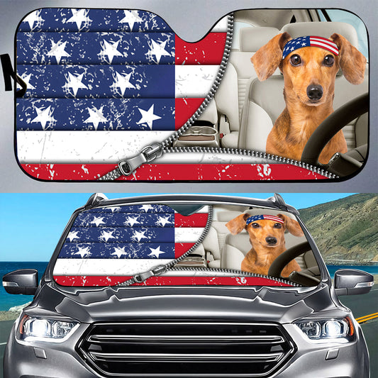 Petthouse | Red Dachshund Tailgate Vinyl Wrap American Flag Graphic Wraps Dog Lover Independence Day Car Decor