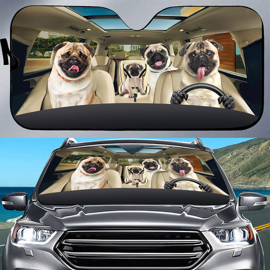 Petthouse | Pug Dog Car Sunshade Pug Family Driving Car Sunshade Window Auto Sunshade For Windshield