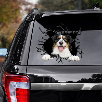 Petthouse | Australian Shepherd Dog Vinyl Decal Sticker Dog In Big Hole Crack Laptop Sticker Car Window Decor