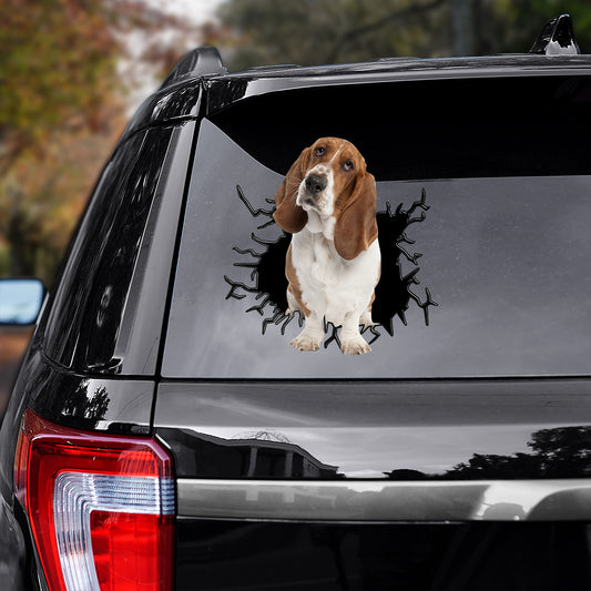 Petthouse | Basset Hound Big Hole Crack Print Decal Dog Vinyl Sticker Car Window Laptop For Dog Lovers