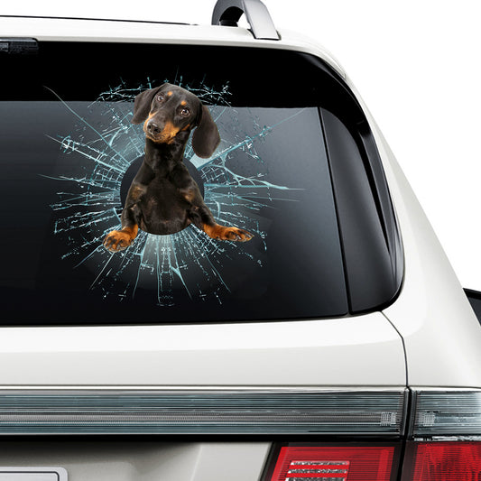 Petthouse | Dachshund Dog Car Sticker Black Dachshund Crack Glasses Printed Decal Funny Car Window Decor