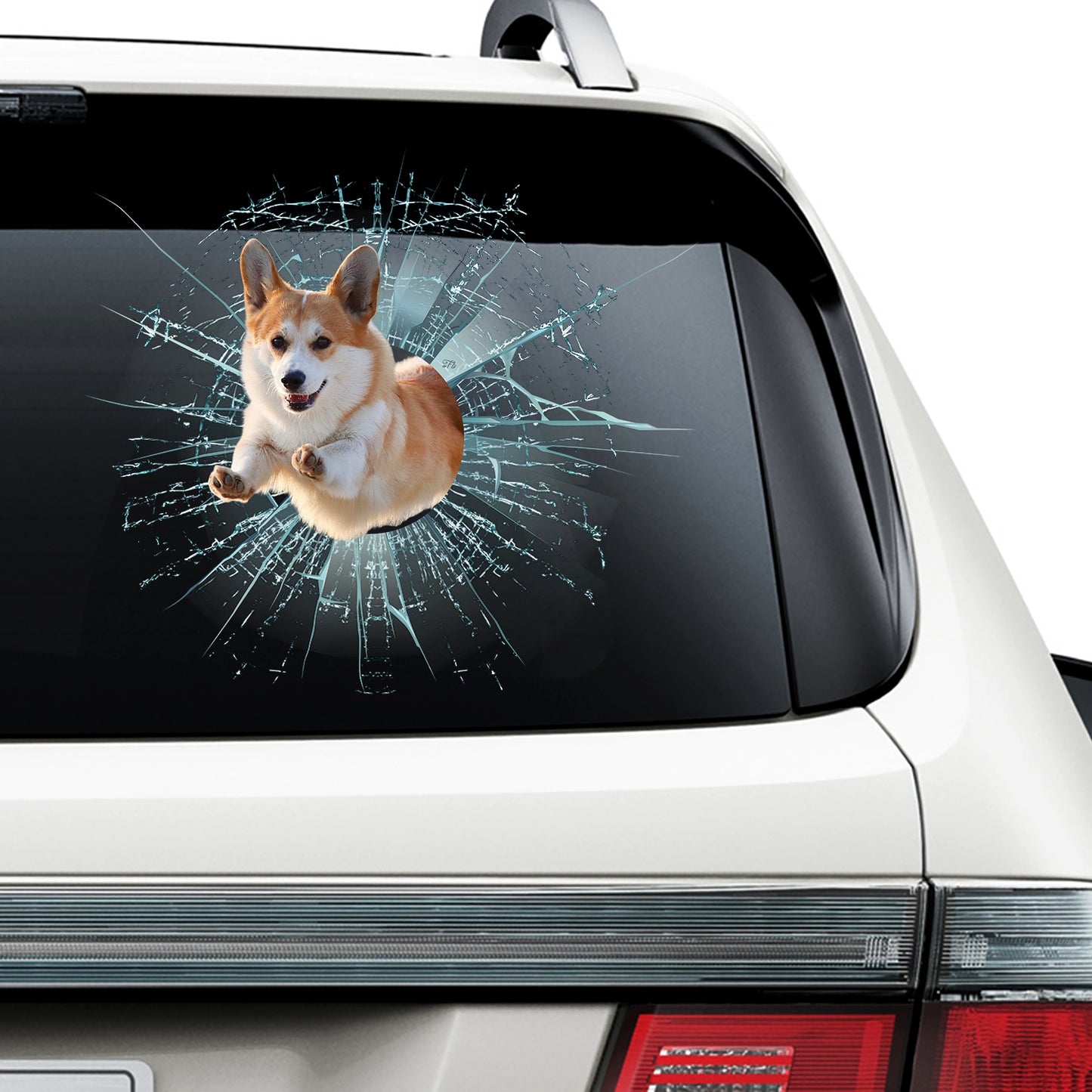 Petthouse | Pembroke Welsh Corgi Running Decal Dog Crack Glass Effect Print Stickers Corgi Mom Car Decor