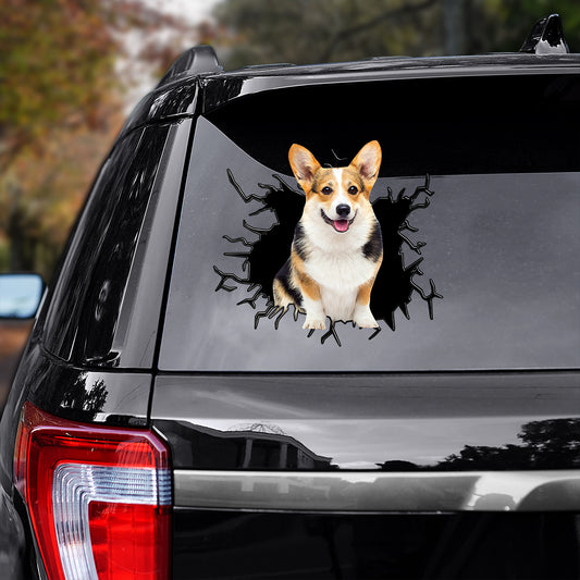 Petthouse | Corgi Glass Crack Funny Window Decal Dog Waterproof Sticker International Dog Day Car Accessory