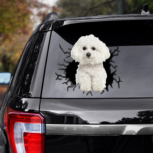 Petthouse | Bichon Frise Sticker Decor For Car Dog Cracked Glass Vinyl Decal Removable Sticker For Dog Lovers