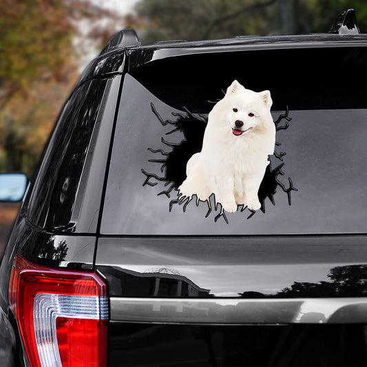 Petthouse | American Eskimo Dog Breaking Wall Car Sticker Vinyl Decal Self Adhesive Decal For Dog Lovers