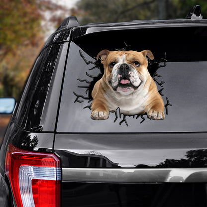 Petthouse | English Bulldog Punched Wall Car Window Sticker Dog Vinyl Sign Fun Car Decor For Dog Lovers