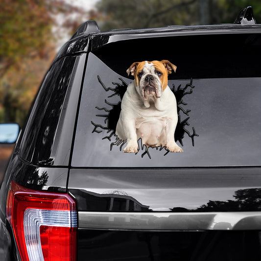 Petthouse | English Bulldog Car Decal Dog In Big Hole Crack Sticker Car Accessory Vinyl Sign For Dog Lovers