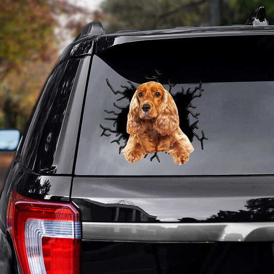 Petthouse | English Cocker Spaniel Cracked Hole Decal Dog Peeking Out Vinyl Sticker Peel And Stick For Dog