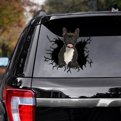 Petthouse | Black French Bulldog Car Sticker Decal Cracked Glass Vinyl Window Sticker French Bulldog Mom Gift