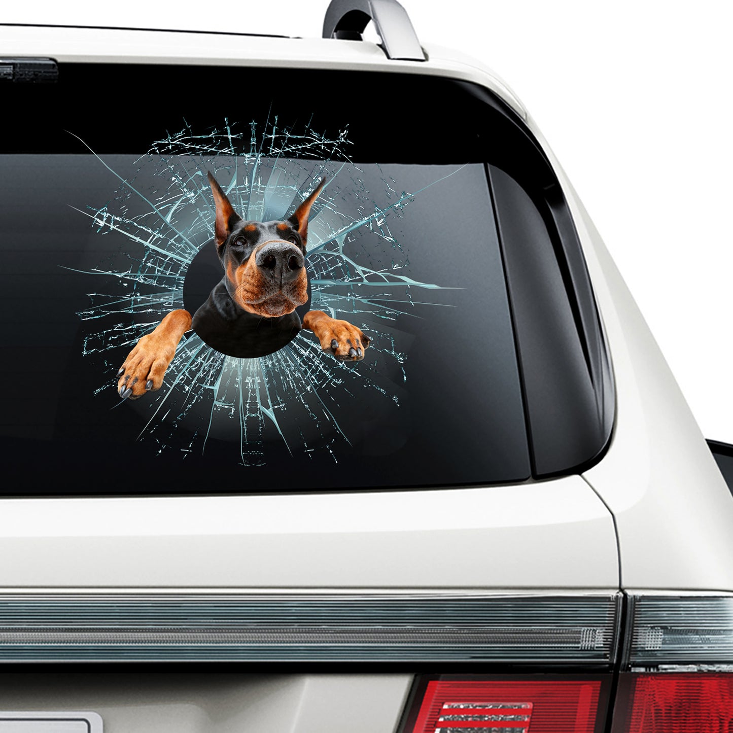 Petthouse | Dobermann Funny Face Printed Decal Dog Inside Crack Hole Effect Car Sticker Dog Owner Car Decor