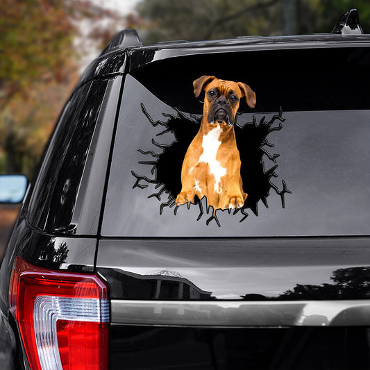 Petthouse | Boxer Cracked Hole Vinyl Decor Boxer Peeking Out Car Sticker Porthole Decoration For Dog Lovers