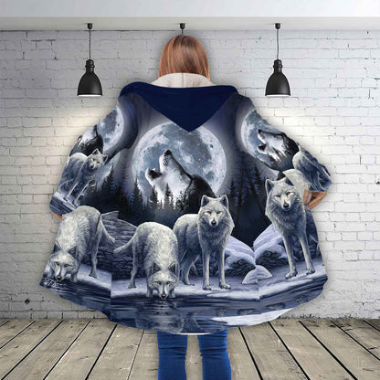 Petthouse | White Wolf Moon Forest Winter Printed Hooded Cloak, Wolf Animal Lovers Christmas Day Gift