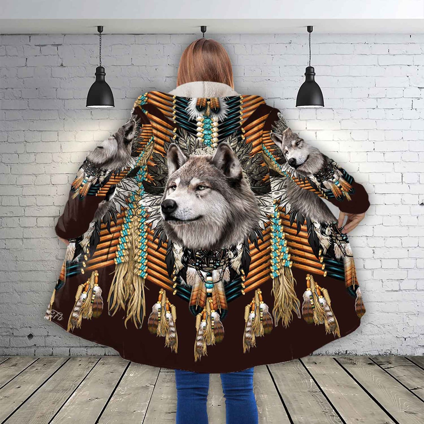 Petthouse | Wolf Face Printed Hooded Cloak, Native American Wolf Wildife Fans Christmas Day Gift