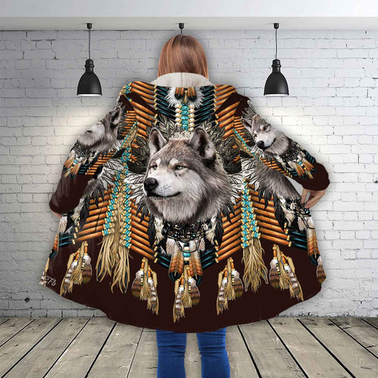 Petthouse | Wolf Face Printed Hooded Cloak, Native American Wolf Wildife Fans Christmas Day Gift