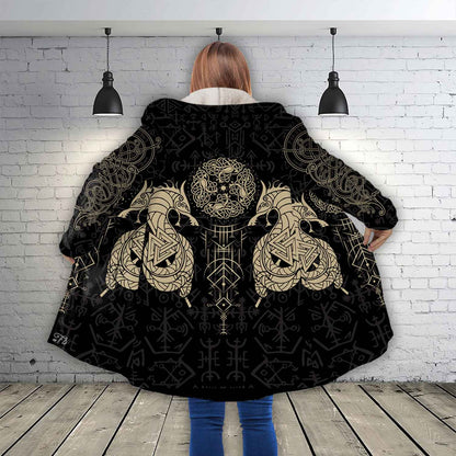 Petthouse | Viking Wolf Fenrir Hooded Cloak Viking Runes Pattern Cloak Coat Viking Odin Celtic Nordic