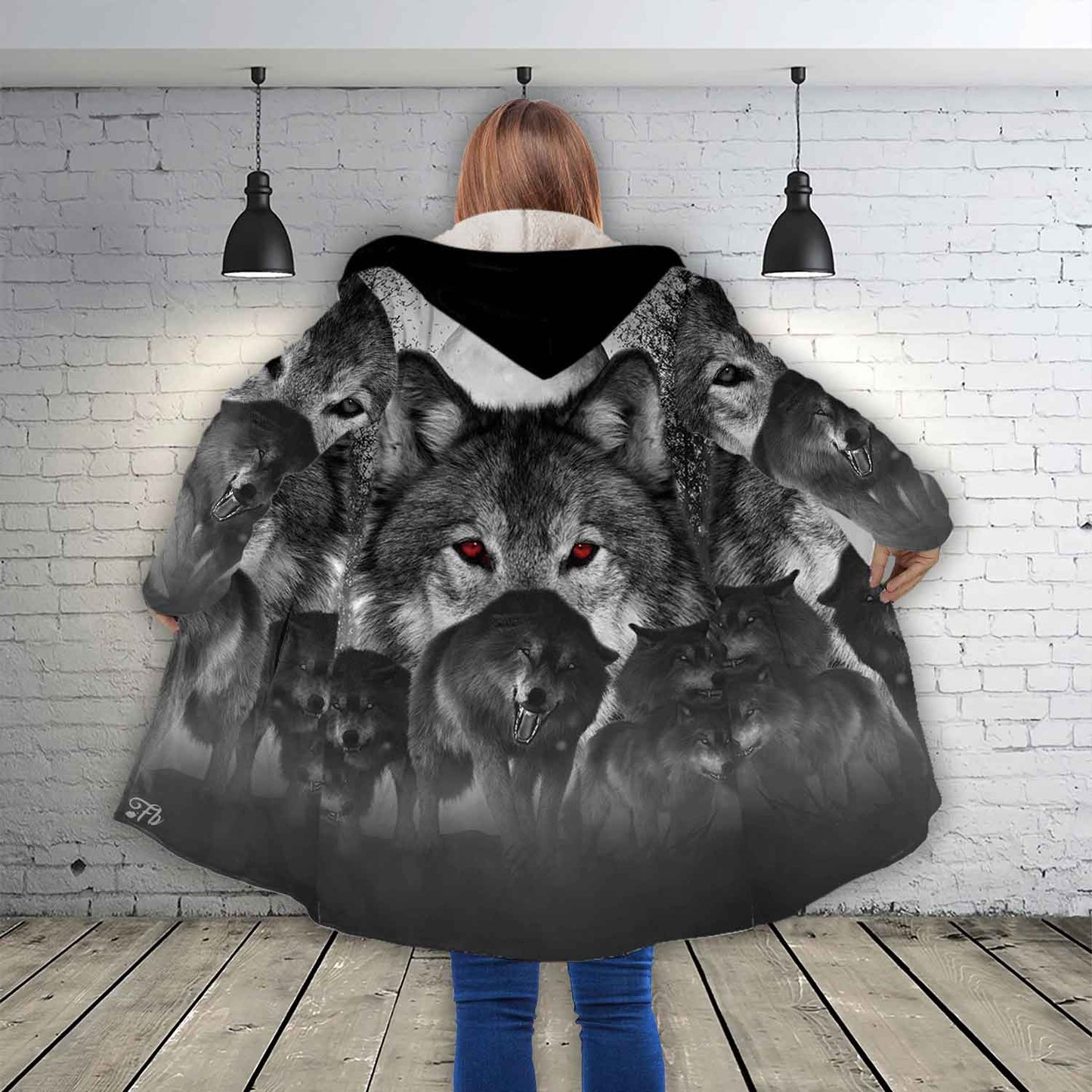 Petthouse | Red Eyes Wolf Lovers Hooded Cloak, Wildlife Animal Wolf Lovers Christmas Day Gift