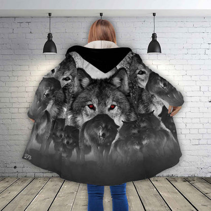 Petthouse | Red Eyes Wolf Lovers Hooded Cloak, Wildlife Animal Wolf Lovers Christmas Day Gift