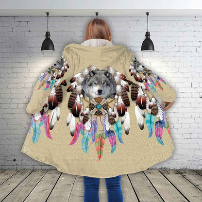 Petthouse | Wolf Face Printed Hooded Cloak, Dreamcatchers Wolf Wildlife Animal Christmas Gift