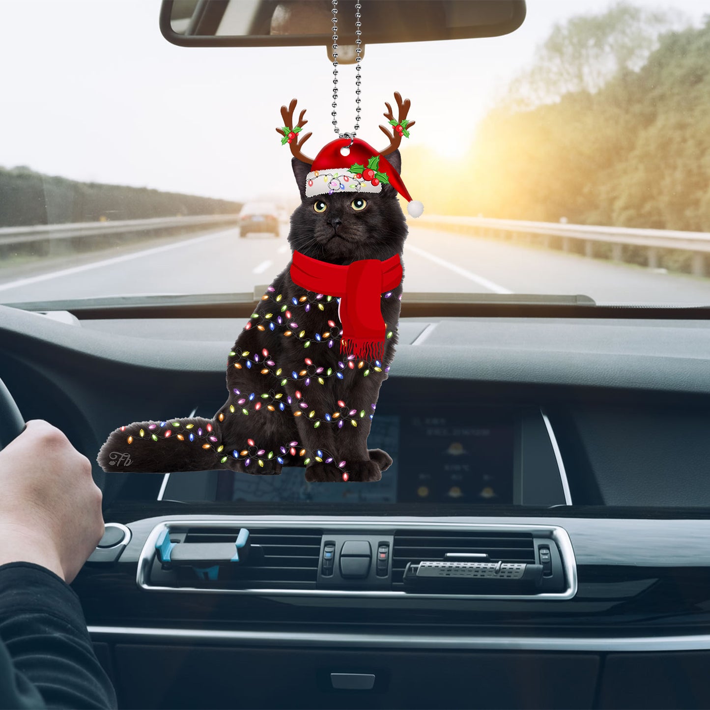 Petthouse | Black Cat Christmas Ornament, Car Christmas Outfit Ornament, Cat Mom Xmas Car Hanging