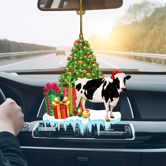 Petthouse | Cow Wear Santa Hat Car Accessory, Christmas Tree Cow Car Hanging, Cow Presents Santa