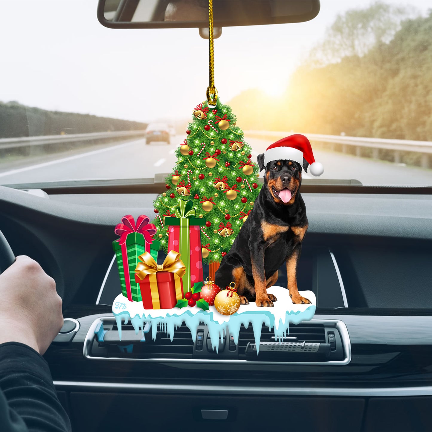 Petthouse | Rottweiler Beside Tree Presents Home Decor, Rottweiler Love Christmas Tree Car Ornament