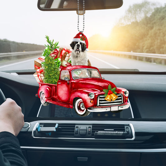 Petthouse | St. Bernard Red Truck Car Hanging Ornament St. Bernard Lovers Ornament Christmas Gift