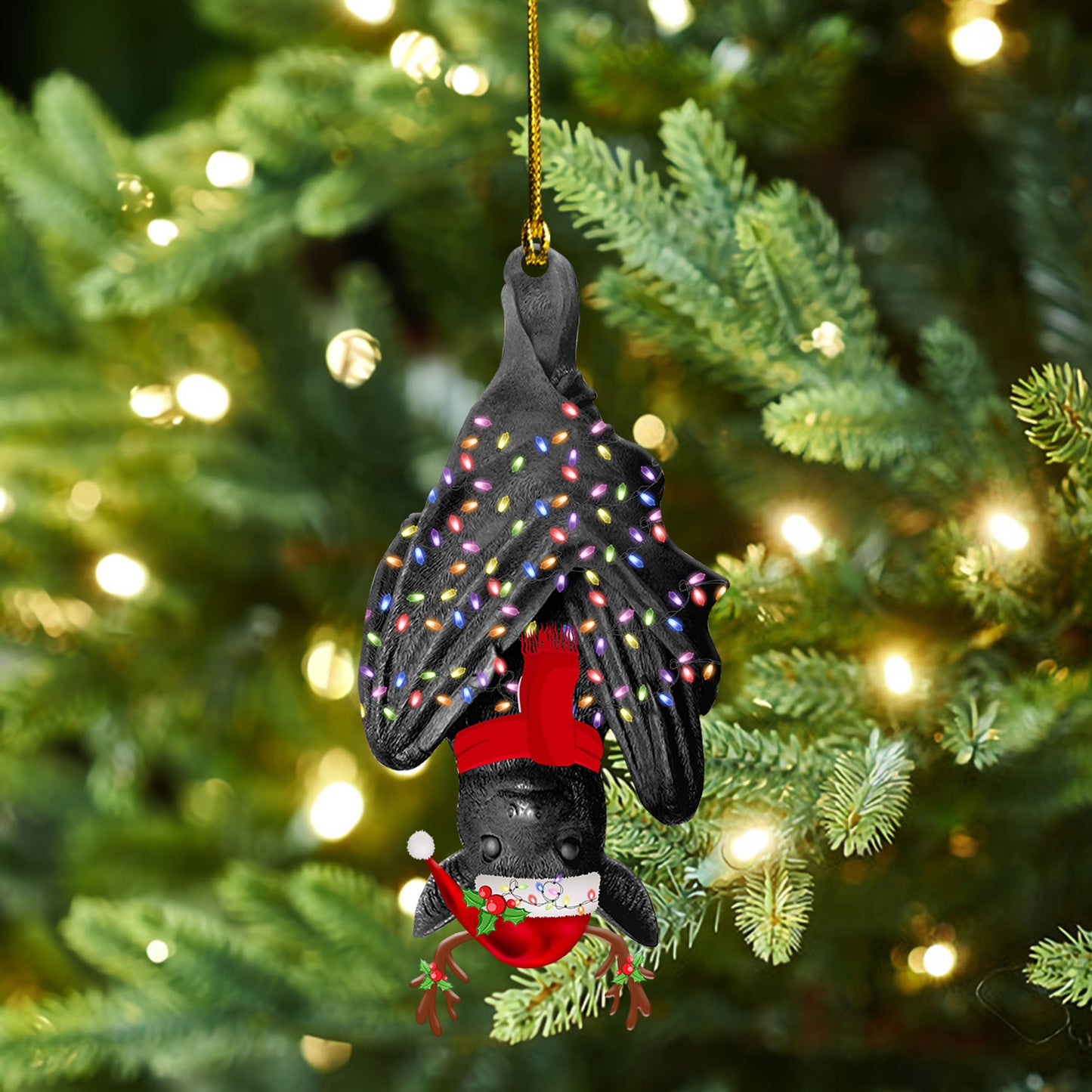 Petthouse | Bat Sleeping Christmas Car Ornament, Bat Wear Santa Hat Home Decor, Christmas Gift