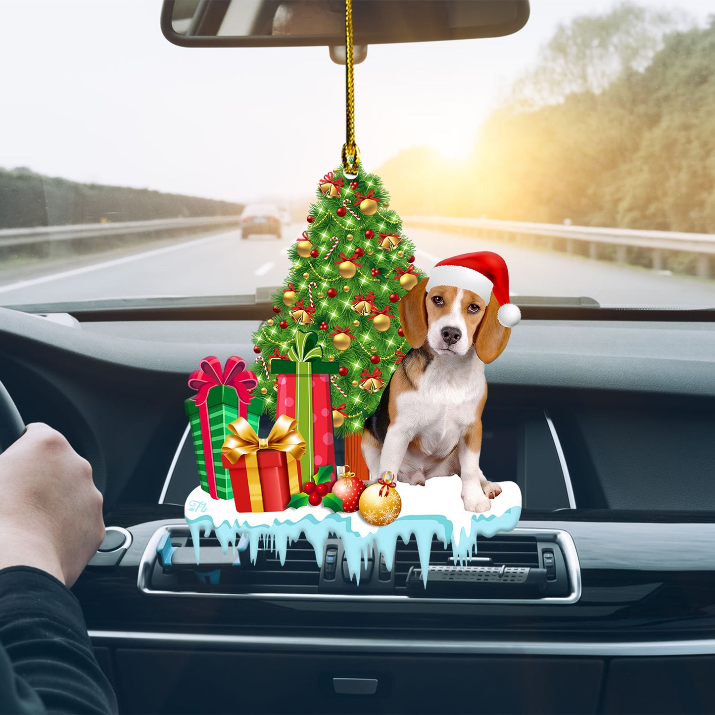 Petthouse | Beagle Welcome Christmas Tree Decoration, Beagle Sit Beside Tree Car Hanging, Dog Lover