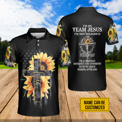 Petthouse | Customized Polo Shirt Cross Sunflower Faith Polo Shirt I'm On Team Jesus Polo Shirt Unisex