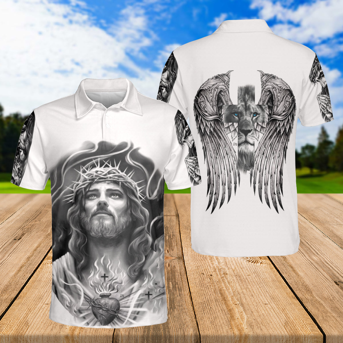 Petthouse | Jesus Artwork Polo Shirt Angel Wings Polo Shirt Christ Lion Polo Angel Wings Polo Christian Gift