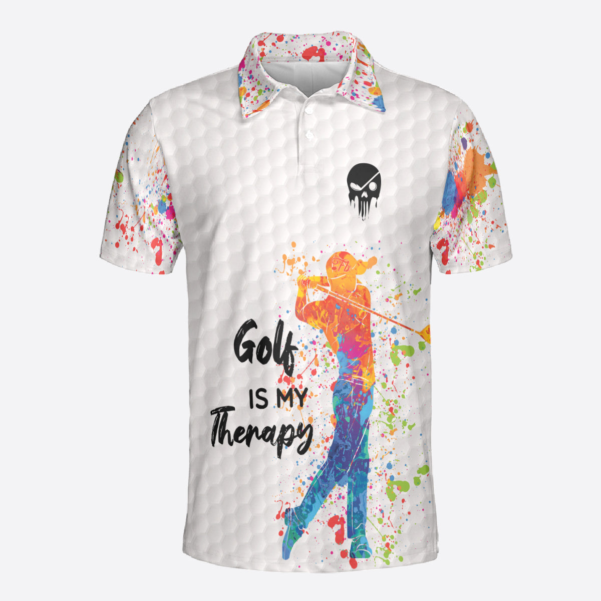 Petthouse | Colorful Golfman Polo Shirt, Golf Is My Therapy Polo Shirt, Golf Skull Polo Shirt