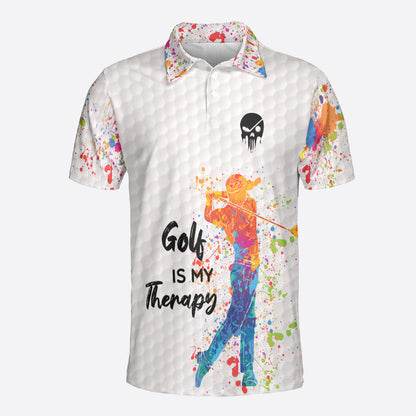 Petthouse | Colorful Golfman Polo Shirt, Golf Is My Therapy Polo Shirt, Golf Skull Polo Shirt