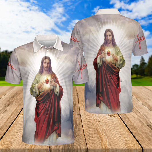 Petthouse | Sacred Heart Jesus Polo Shirt God Christian Heaven Religion Sport Shirts Religious Gift