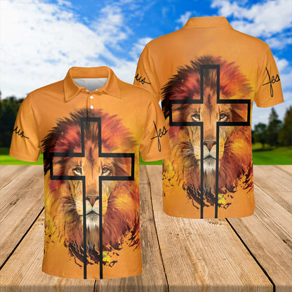 Petthouse | Yellow Lion Face Art Printed Polo For Men Christian Jesus Cross Art Summer Holiday Gift