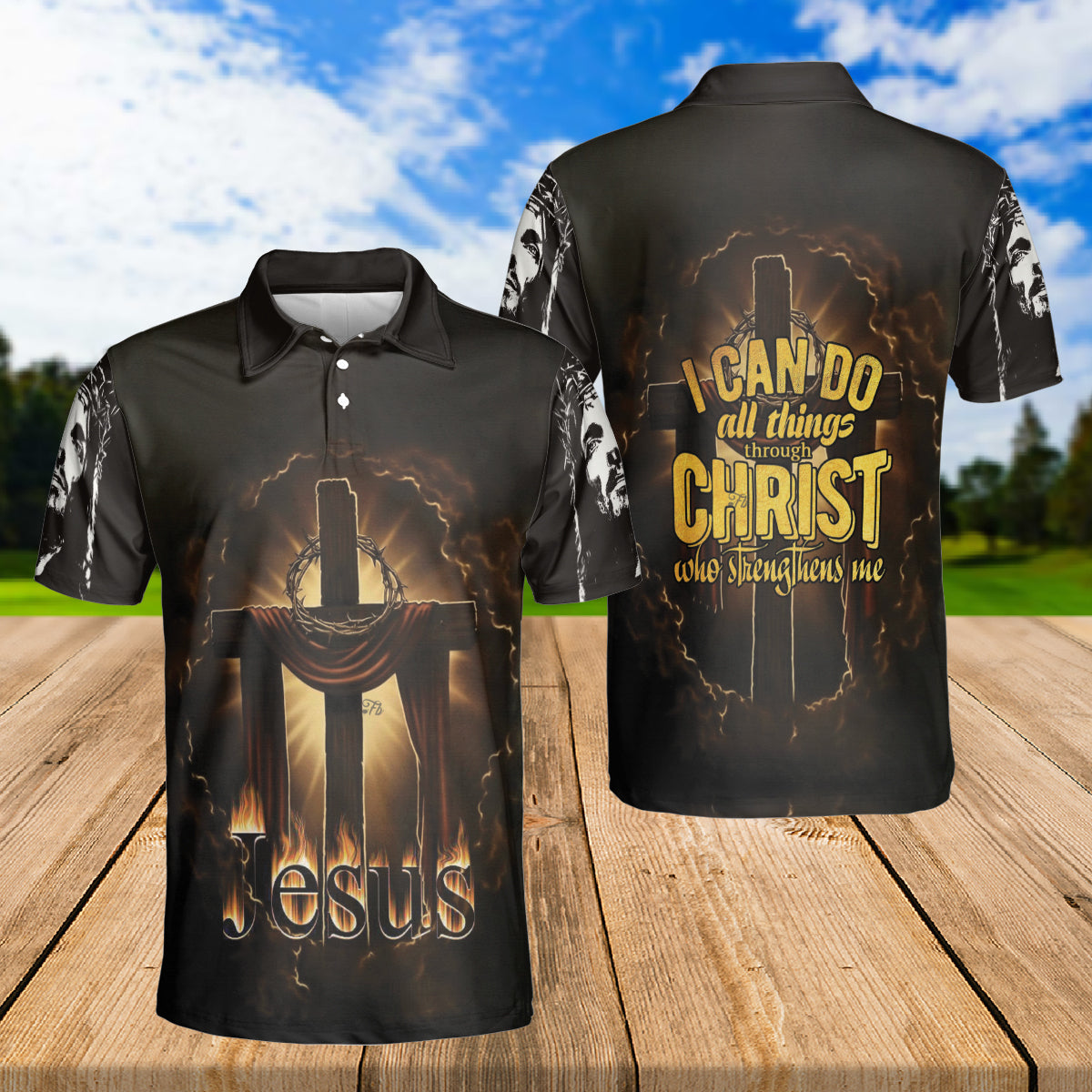 Petthouse | I Can Do All Things Through Christ Polo Shirt Cross Faith Over Fear Polo Shirt Jesus Christian Polo