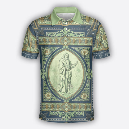 Petthouse | Jesus Christ Portrait In Ornamental Frame Polo Shirt Christian Gift Unisex Polo Shirt