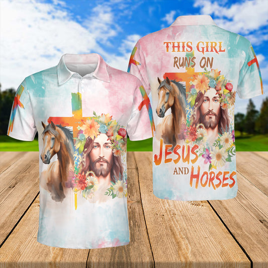 Petthouse | Jesus And Horse Polo Shirt God Christian Sport Shirt Wild Horse Polo Religious Gift Idea