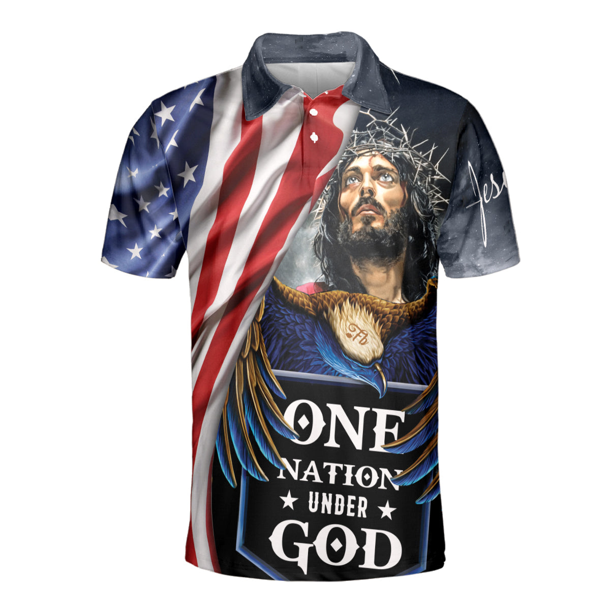 Petthouse | Jesus Christ Polo Shirt Jesus Eagle American One Nation Under God Unisex Polo Shirt