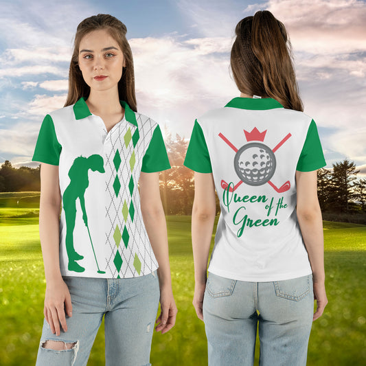 Petthouse | Queen Of The Green Polo Shirt Golf Queen Polo Shirt Unisex Golfer Girl Argyle Pattern Polo