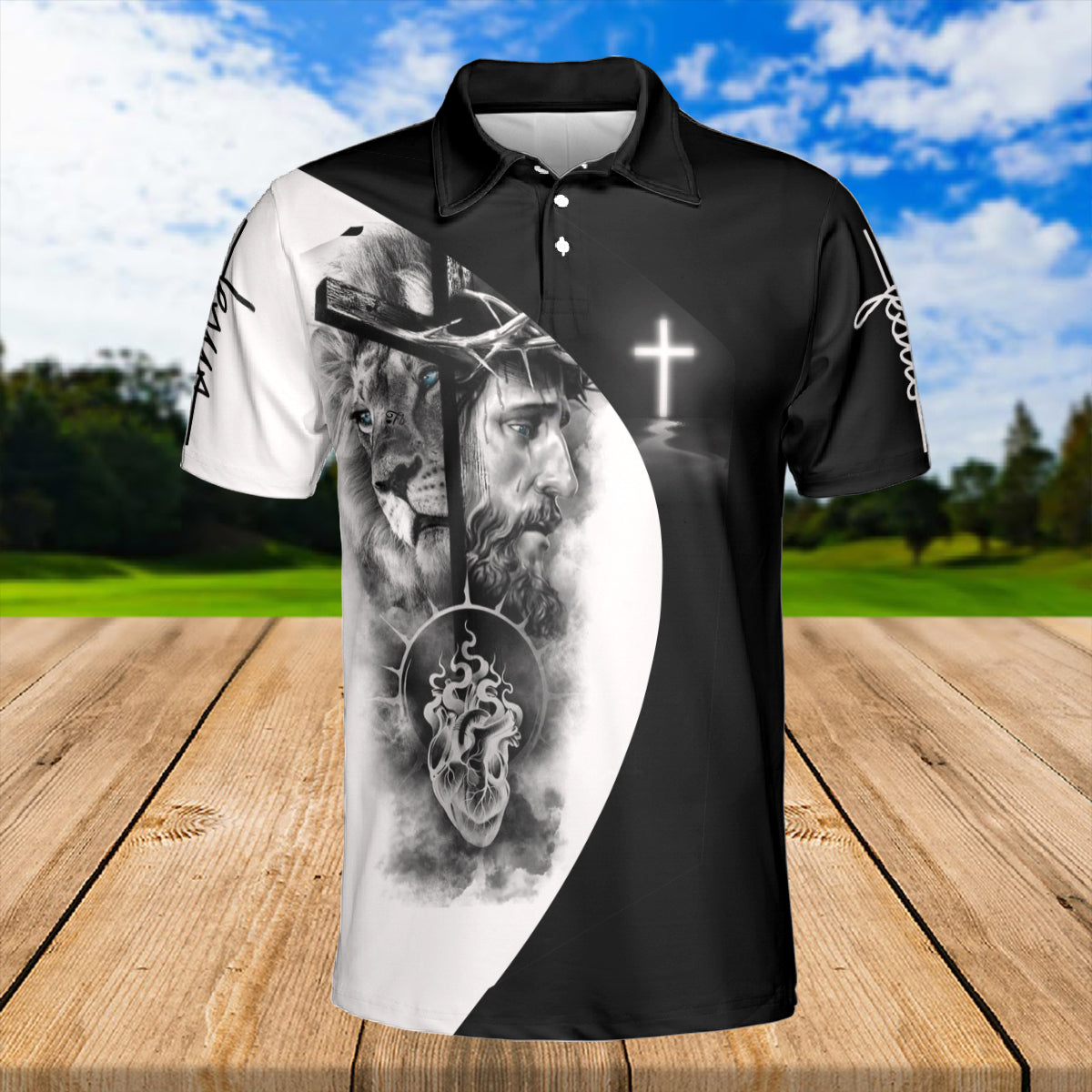 Petthouse | Lion And Jesus Polo Shirt Christ Cross Polo Shirt Christian Polo Shirt Christ Warrior Polo Gift