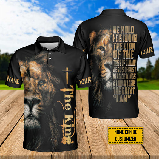 Petthouse | Customized Name Jesus Christian The King Lion Polo Shirt Bible Verse Sport Shirt Religious Gift