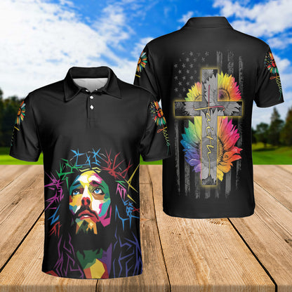 Petthouse | Jesus Faith Polo Shirt Rainbow Christ Cross Sunflower Polo Rainbow Jesus Art Polo Christian Gift