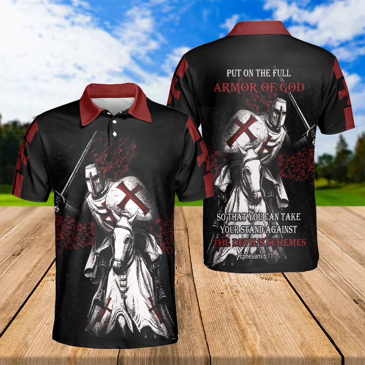 Petthouse | Christian Knight Templar Warrior Polo Shirt Armor Of God The Devil's Schemes Sport Shirt Dad Gift