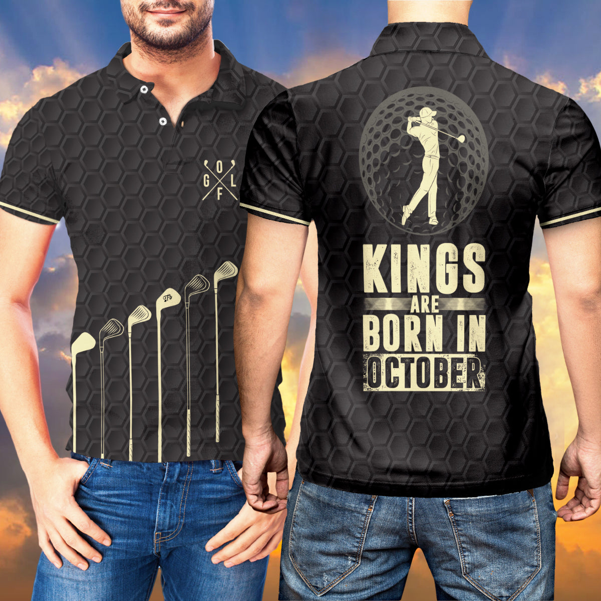 Petthouse | Golf Swing Polo Shirt Golf Pattern Polo Kings Are Born In October Birthday Golfer Gift