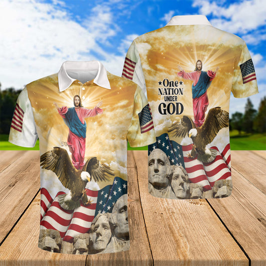 Petthouse | Jesus Christian American Pride Polo Shirt One Nation Under God Sport Shirt 4th Of July Gift