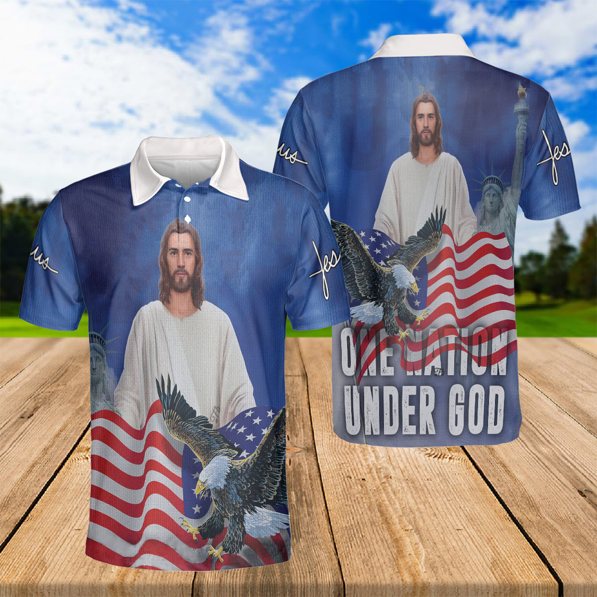 Petthouse | One Nation Under God Jesus Christian Polo Shirt Happy 4th Of July Sport Shirts Gift For Family