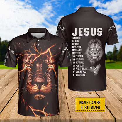 Petthouse | Lion Jesus Polo Shirt Custom Name Polo Shirt Jesus Is My God My King Jesus Believer Christian Gift